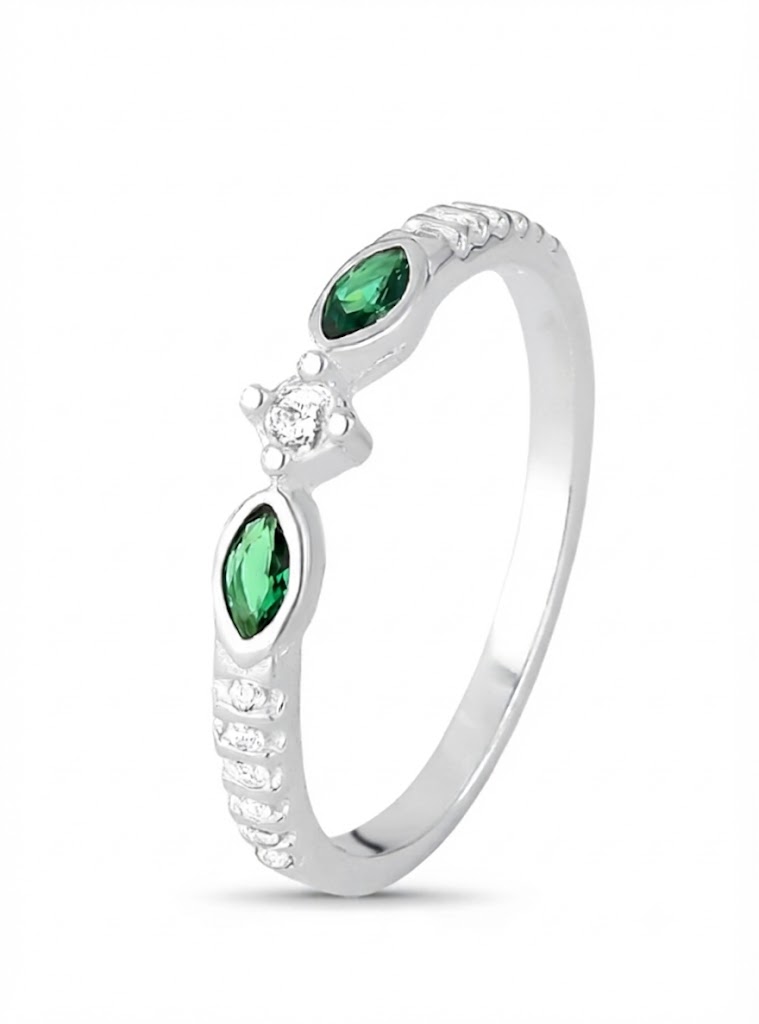 Anel Feminino Cravejado Duo Verde de Prata